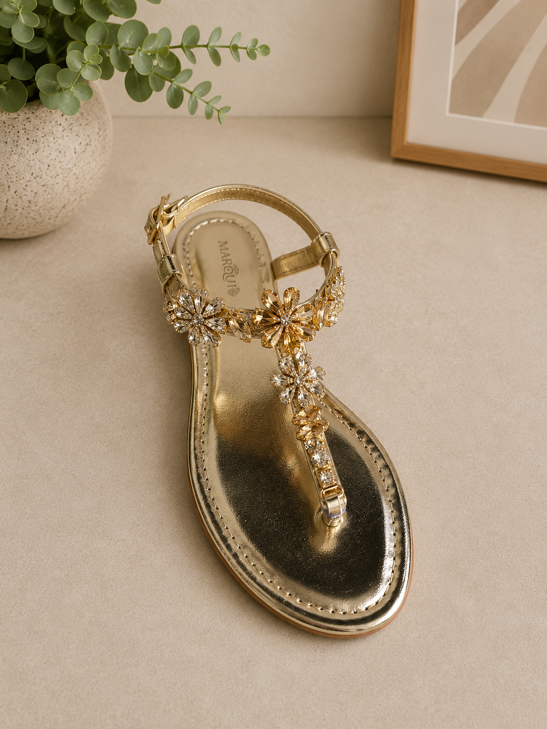 Rhinestone Flower Flat Sandals