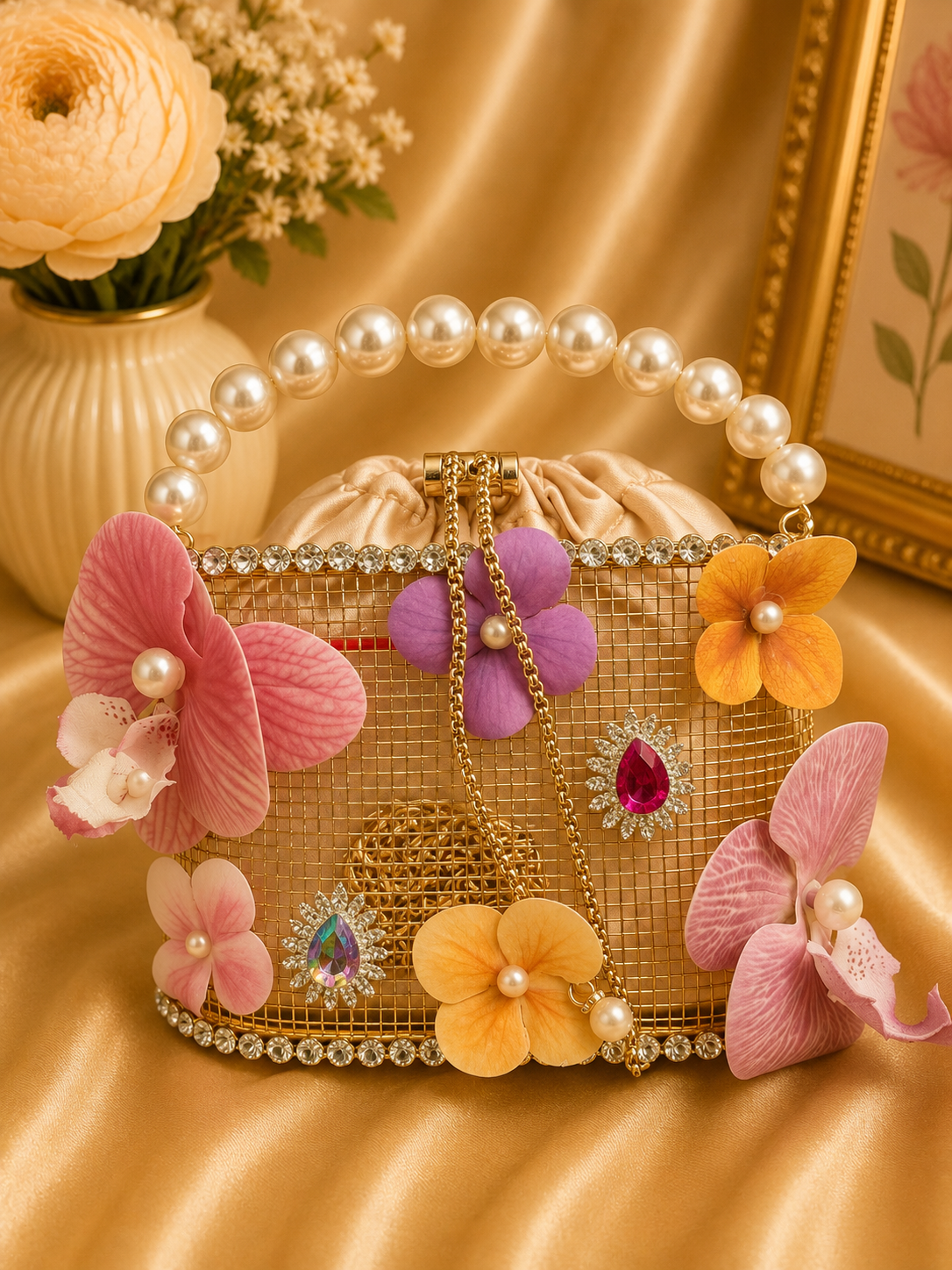 Floral basket handbag