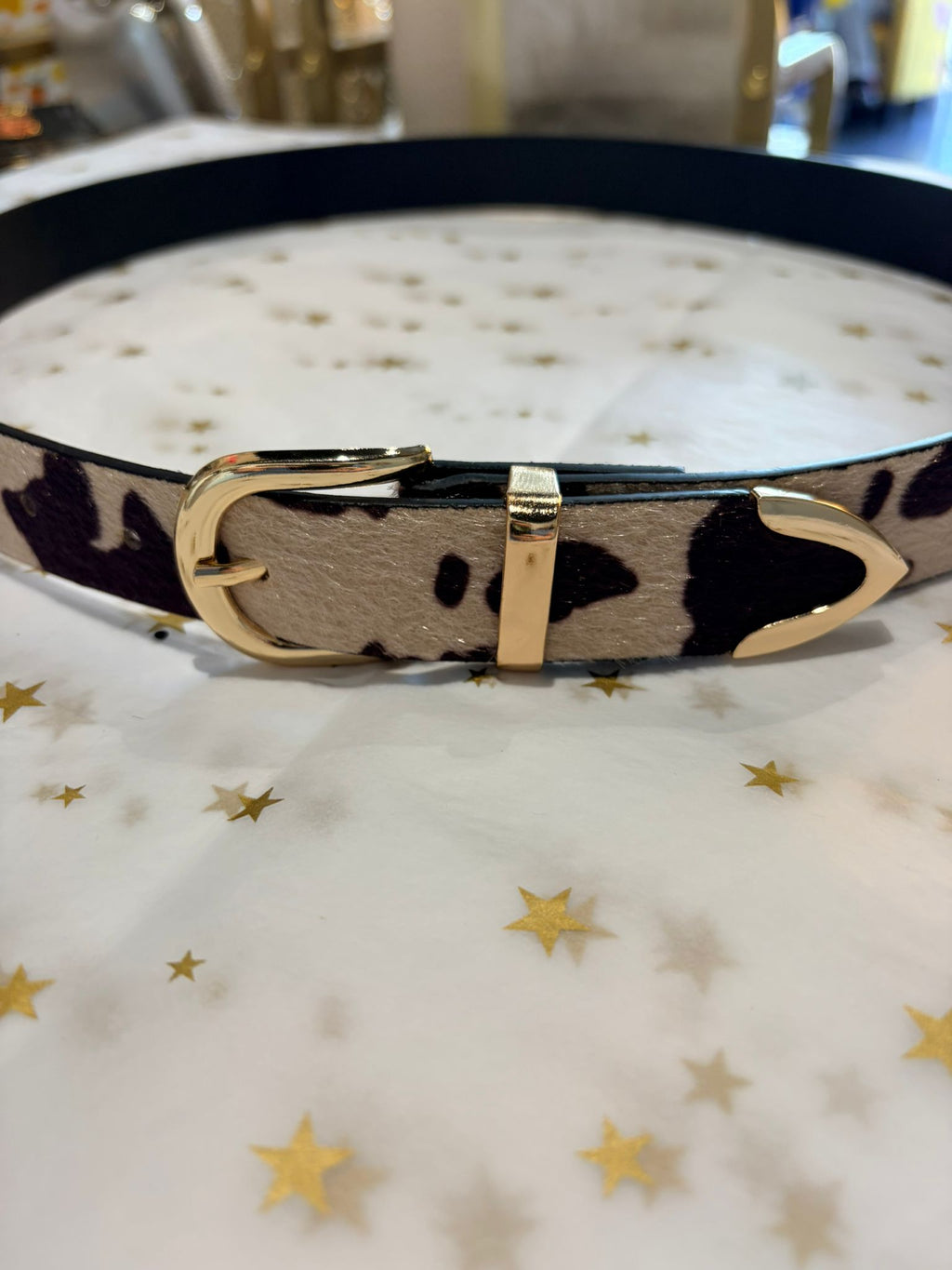 Cow print belt