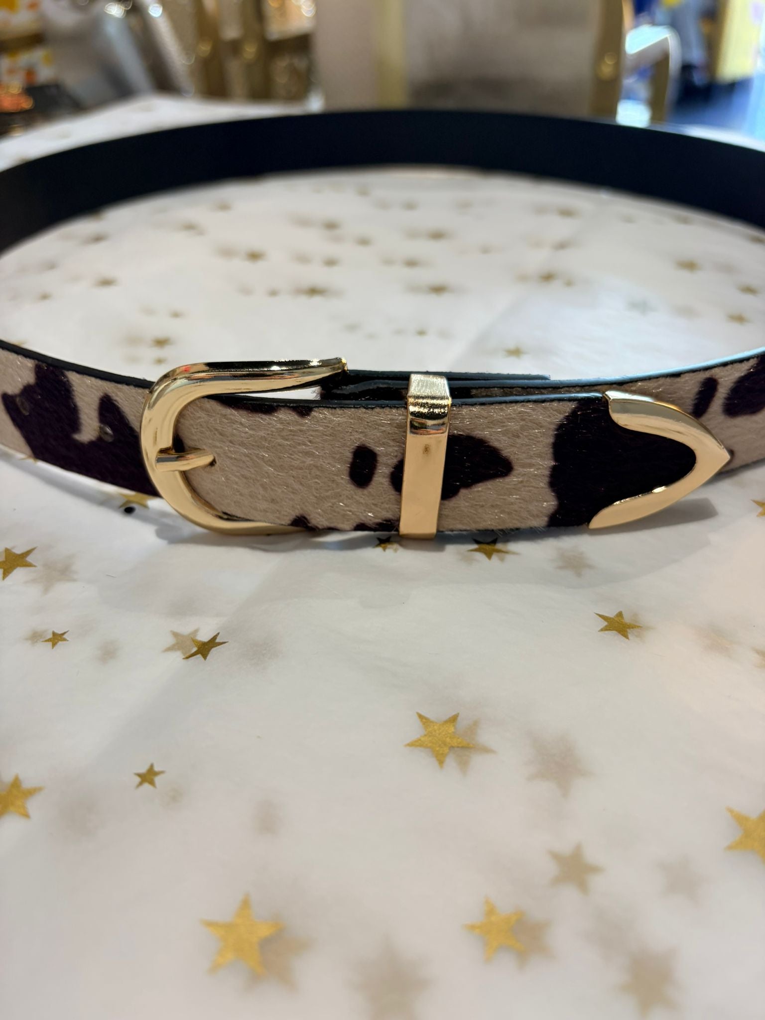 Cow print belt
