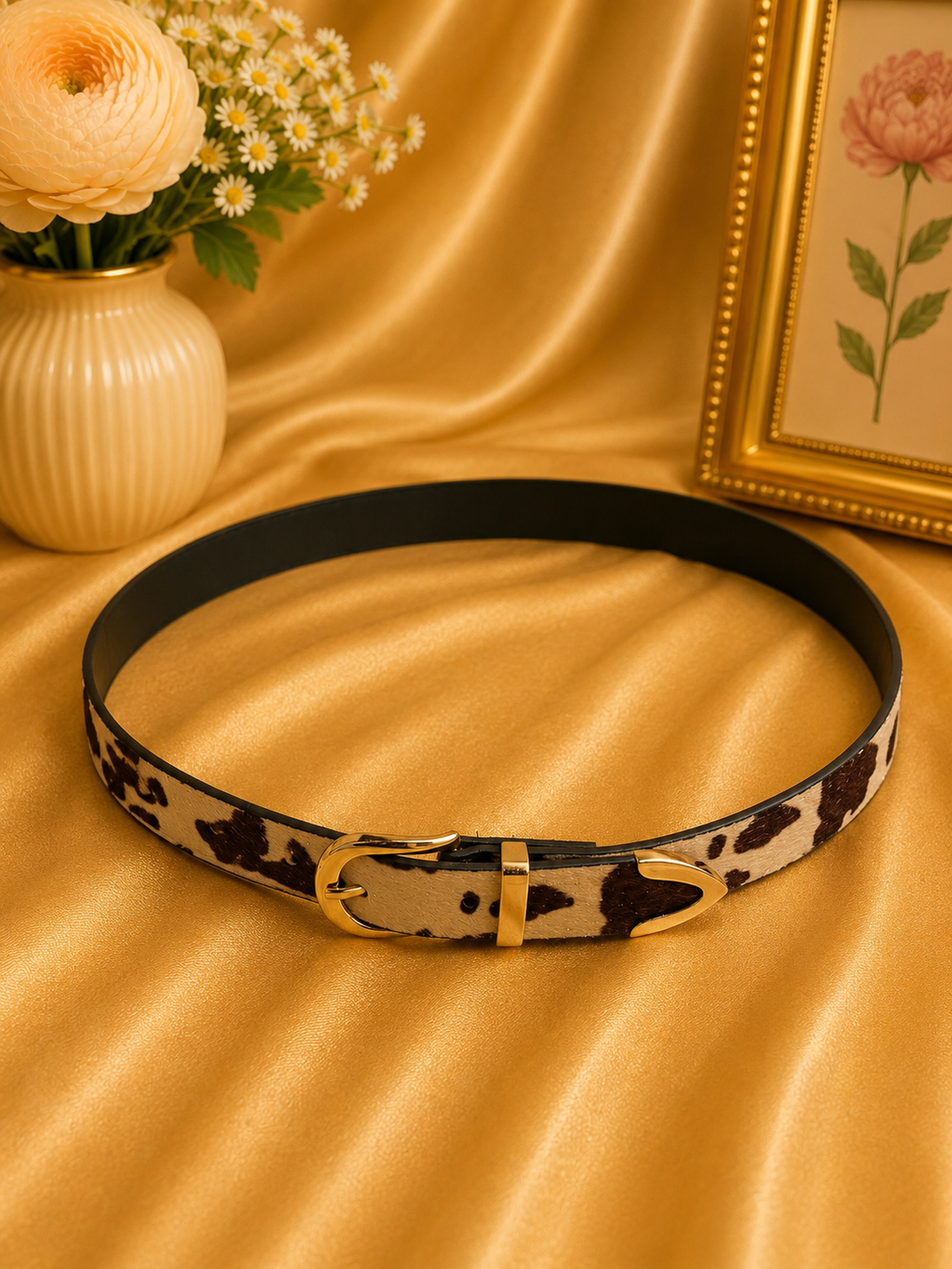 Cow print belt
