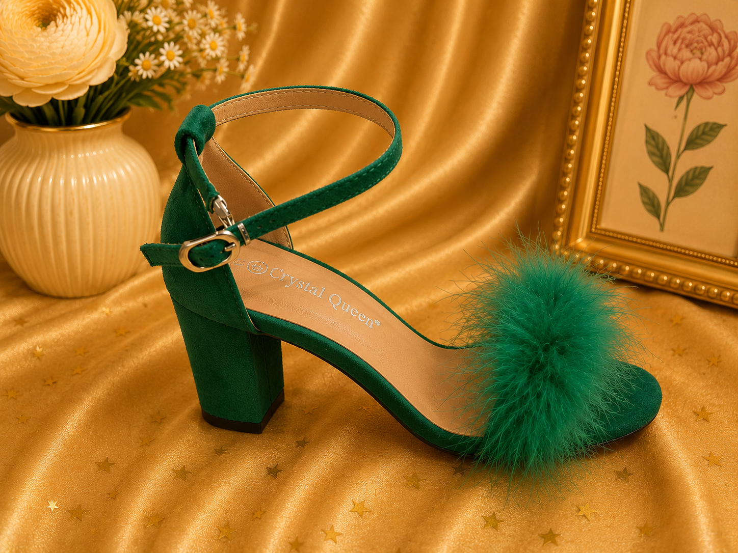 Green feather sandal