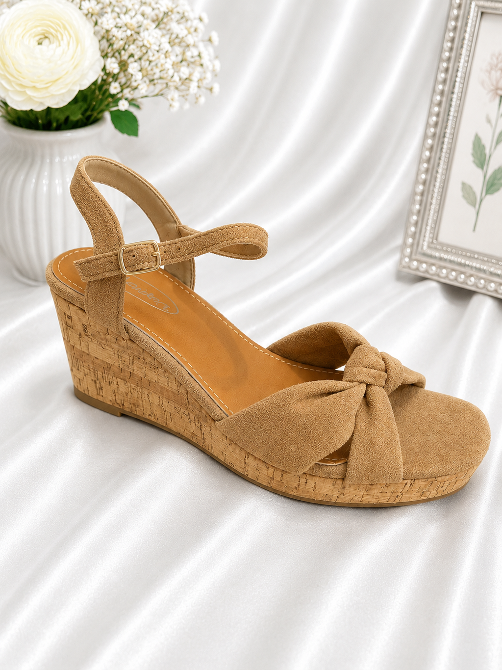 Bow Cork Wedge Sandals