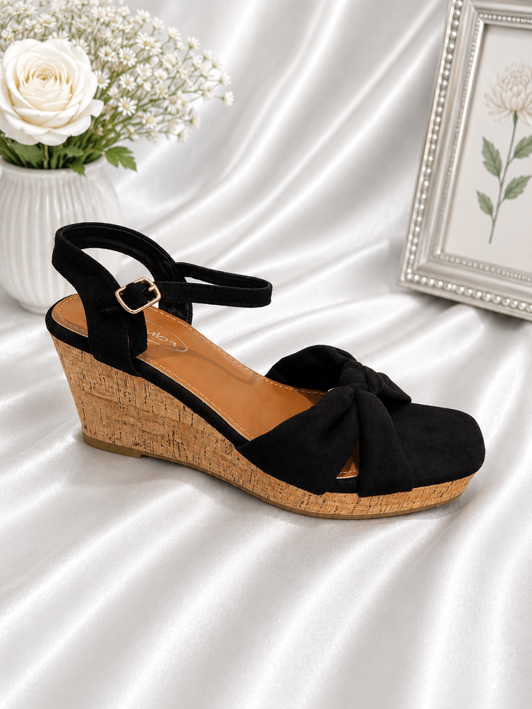 Bow Cork Wedge Sandals