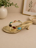 Gem embellished gold kitten heel