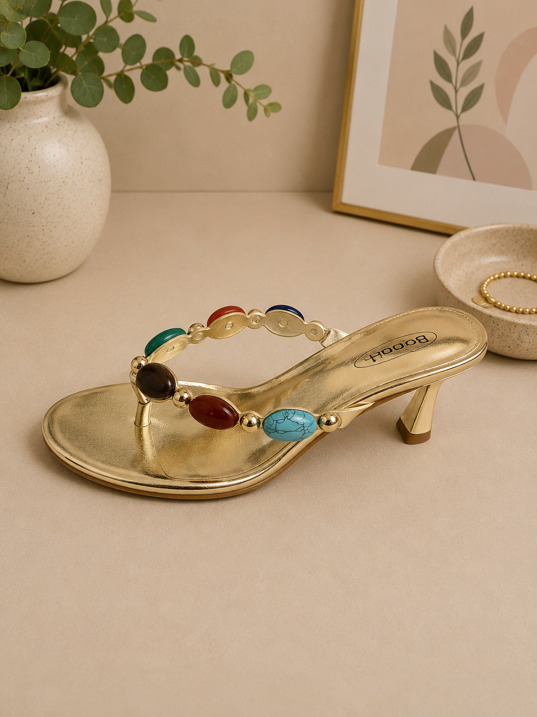Gem embellished gold kitten heel