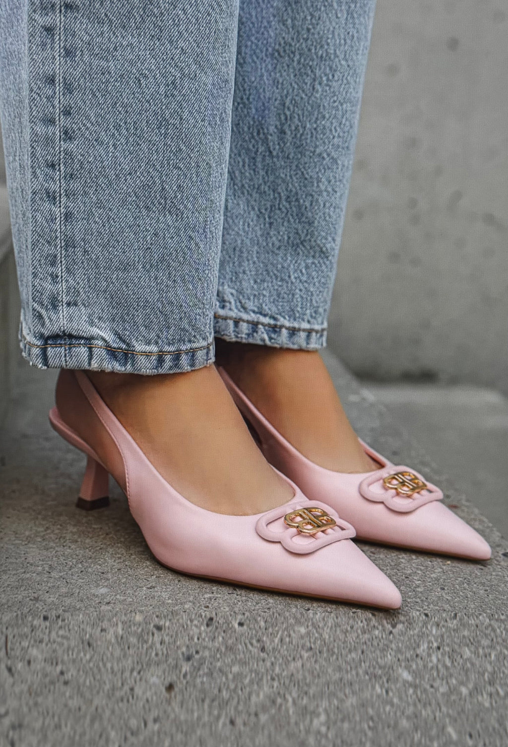 Pink Slingback Pointed low heel mule