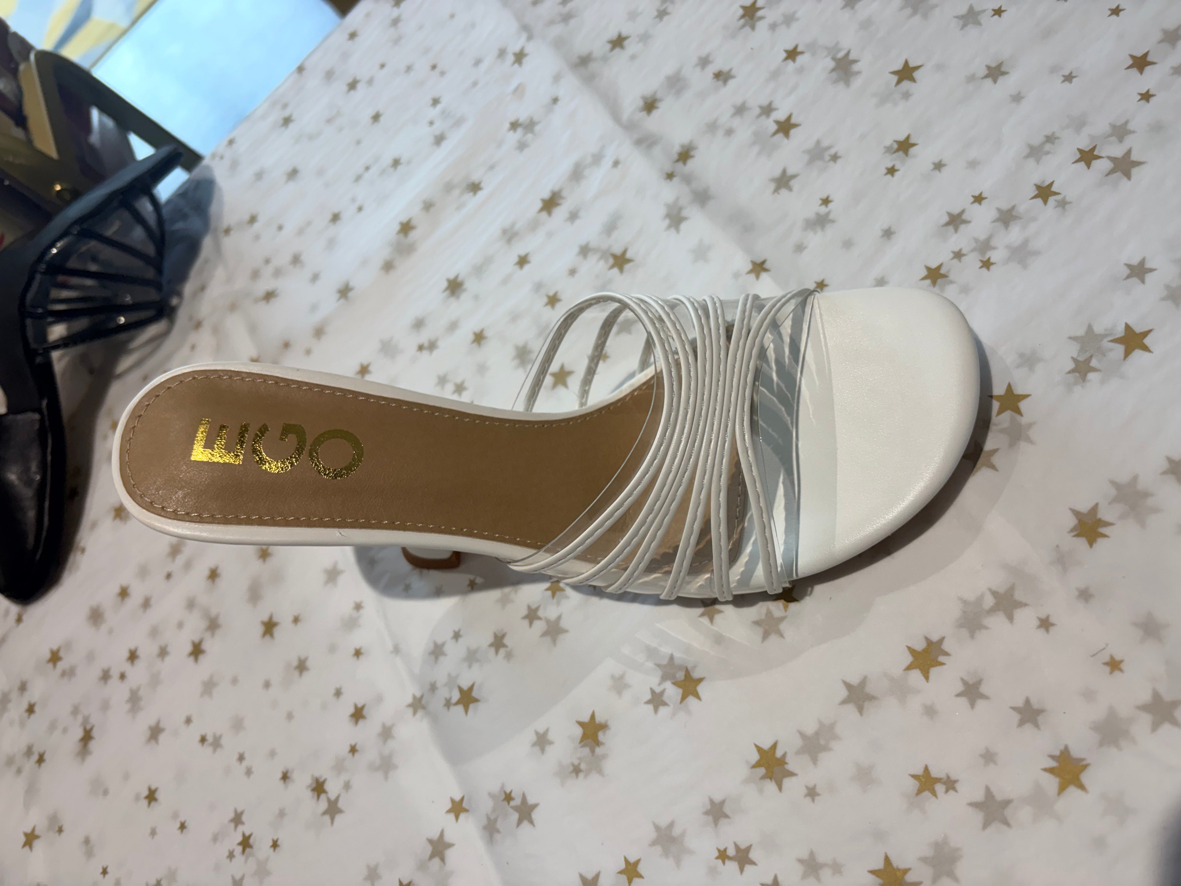 Gold straps slip on mule