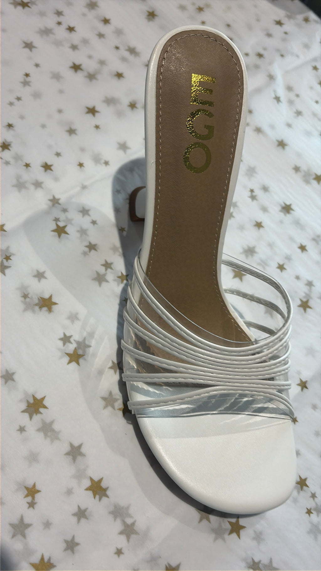 Gold straps slip on mule