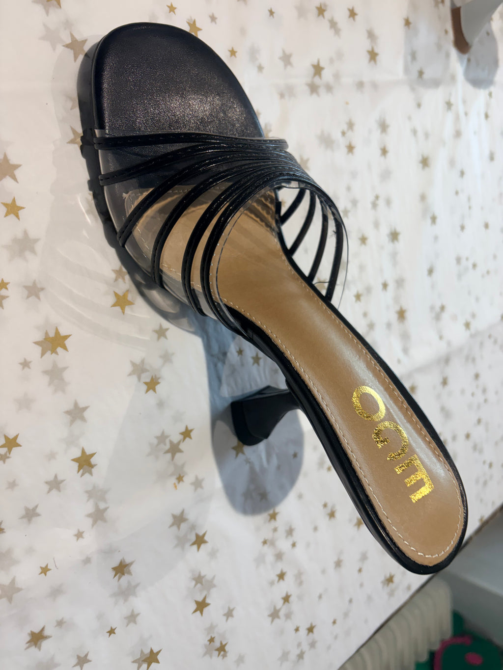 Gold straps slip on mule
