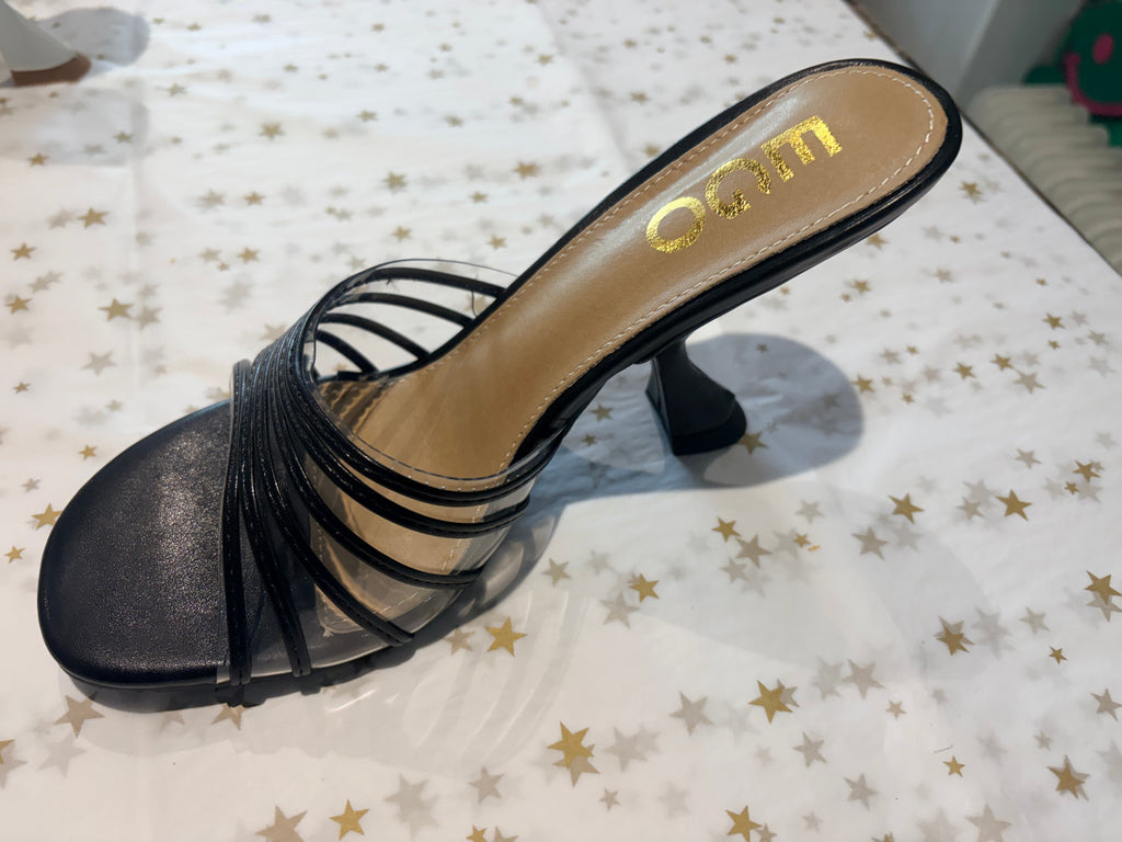 Black straps slip on mule