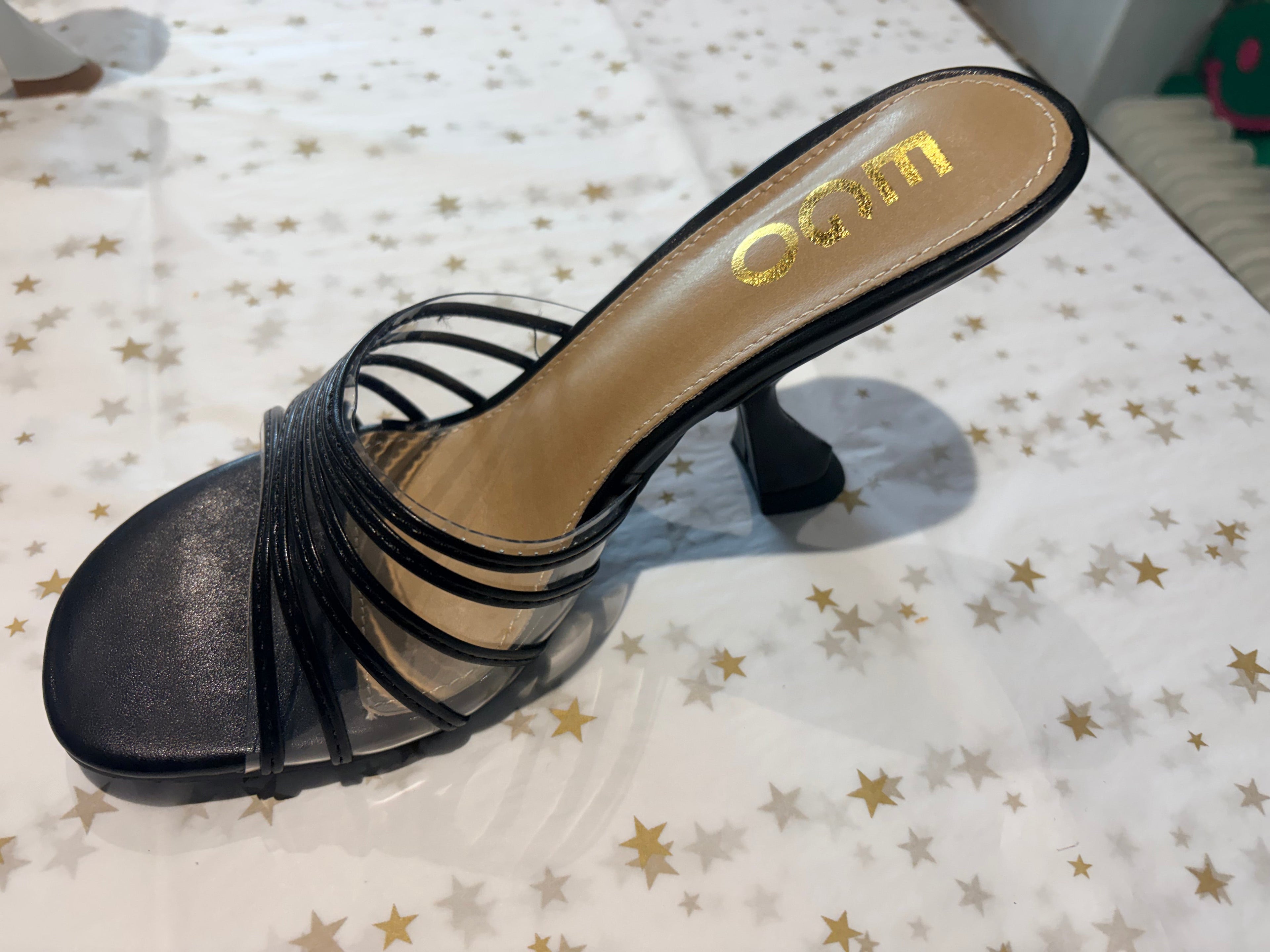 Black straps slip on mule