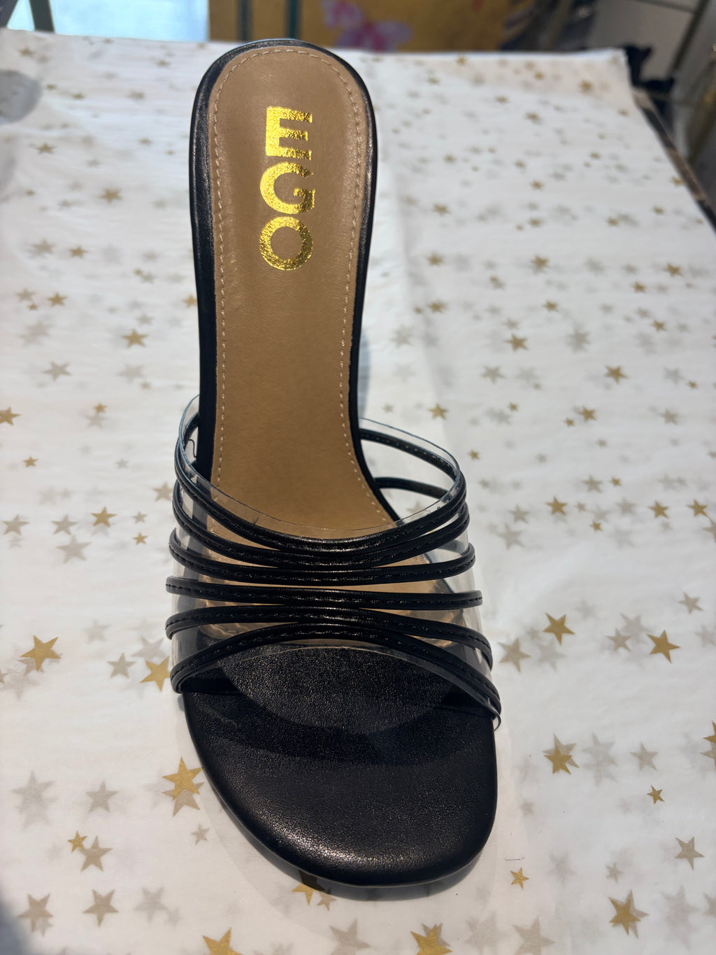 Gold straps slip on mule