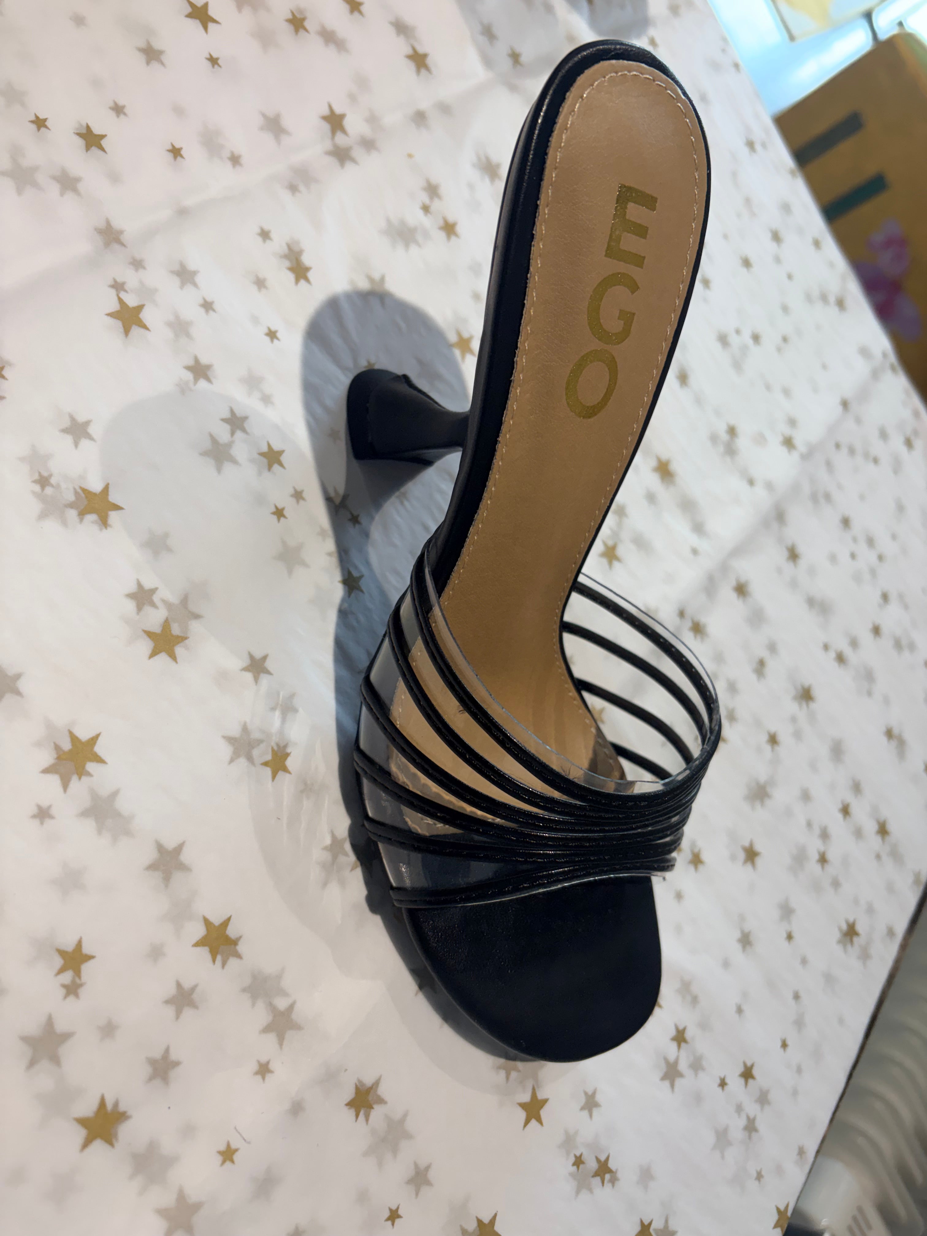 Gold straps slip on mule