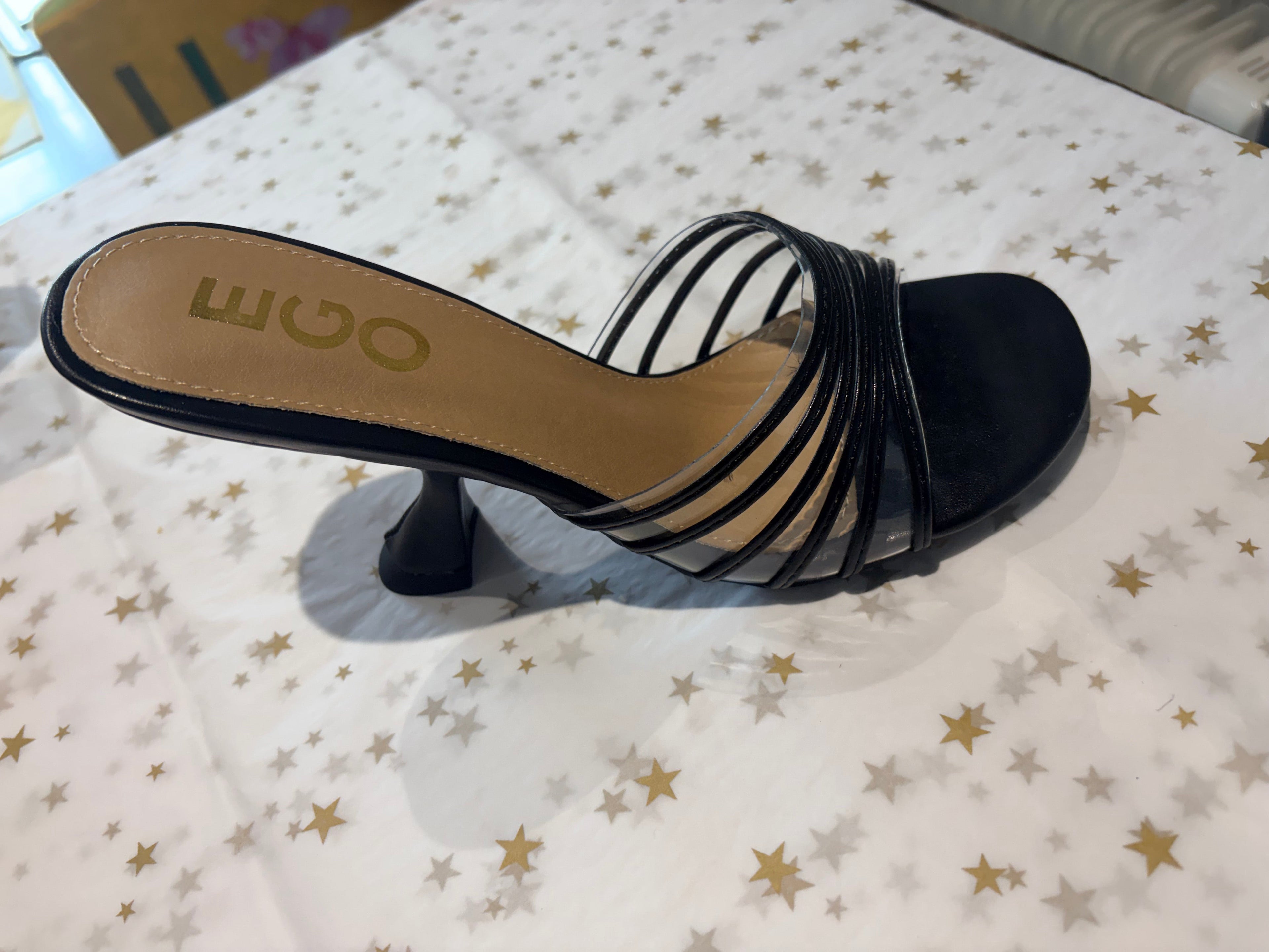 Black straps slip on mule