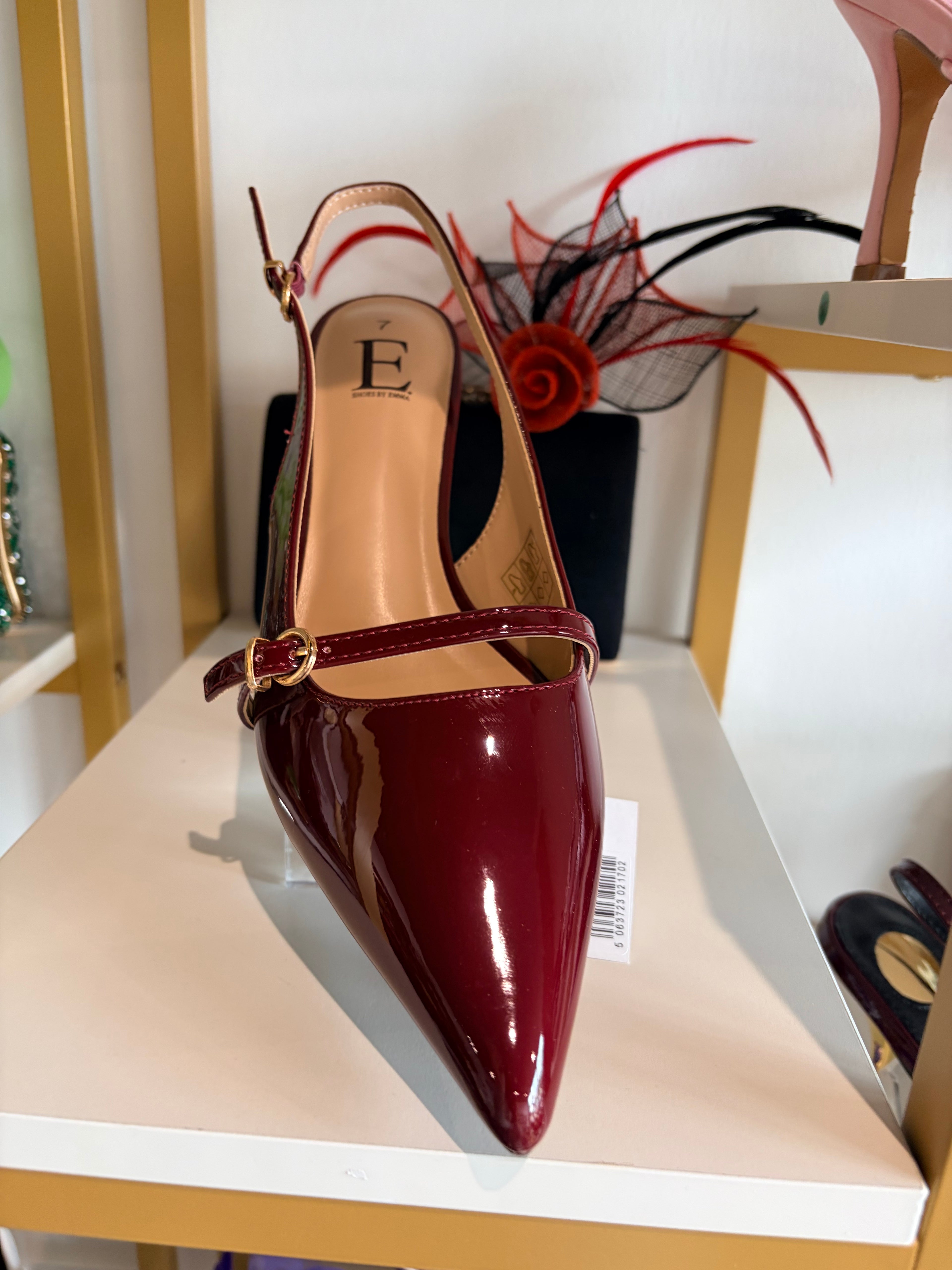 Red patent Sling back shoes.