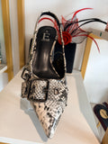 Snake Buckle leather Sling back shoes.