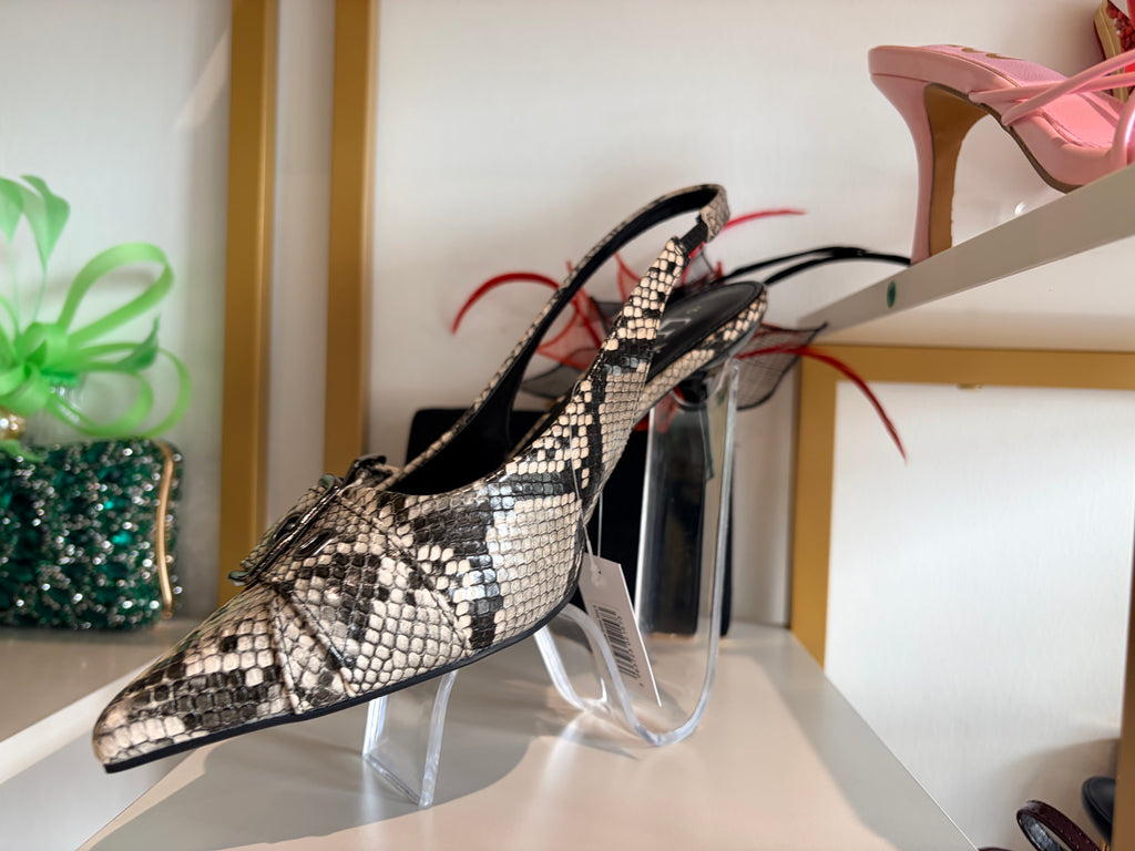 Snake Buckle leather Sling back shoes.