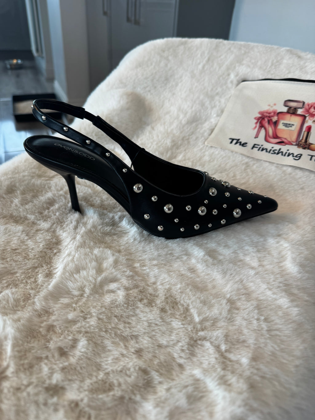 kitten heel black studded