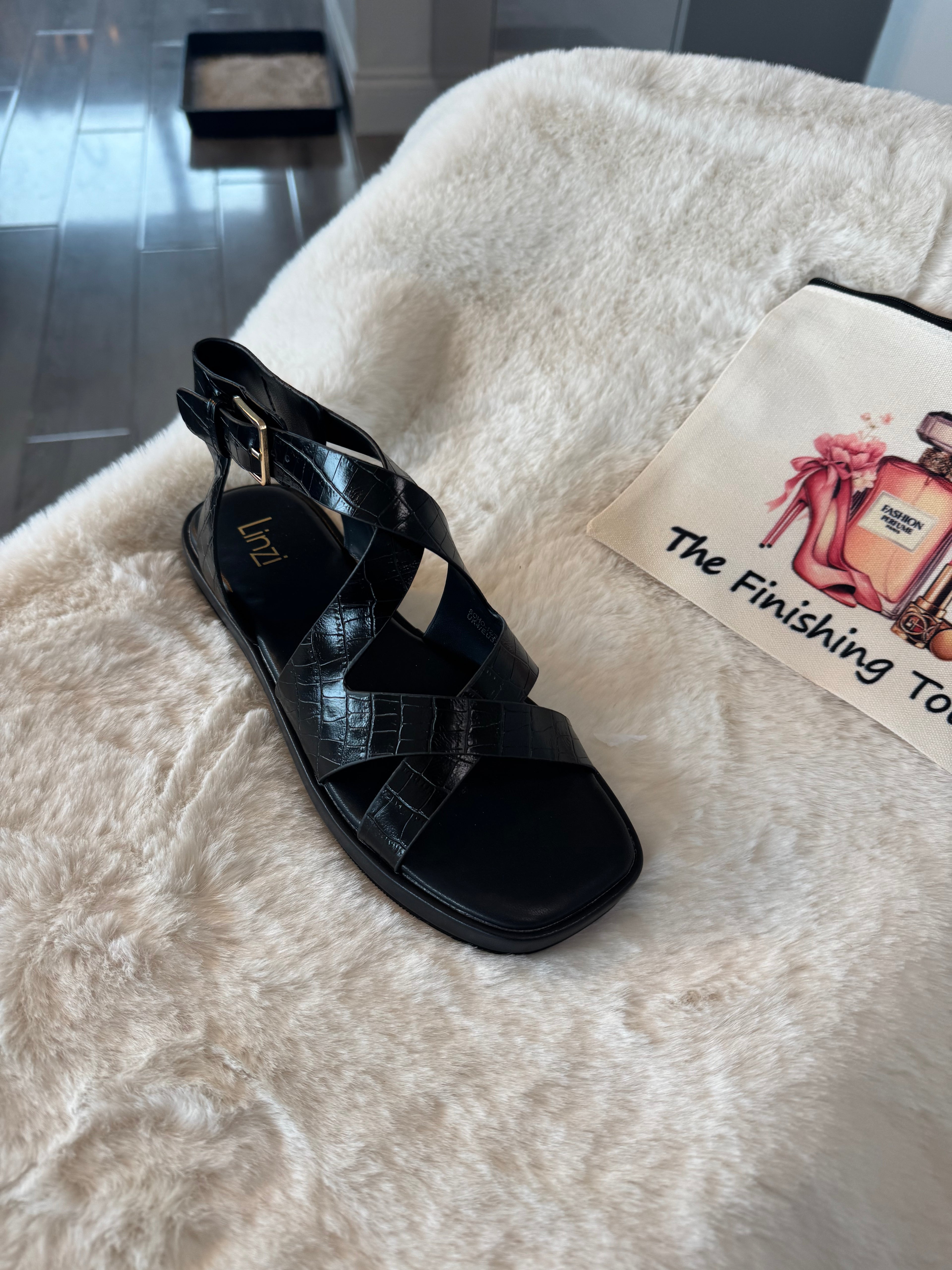 Black patent strappy sandals