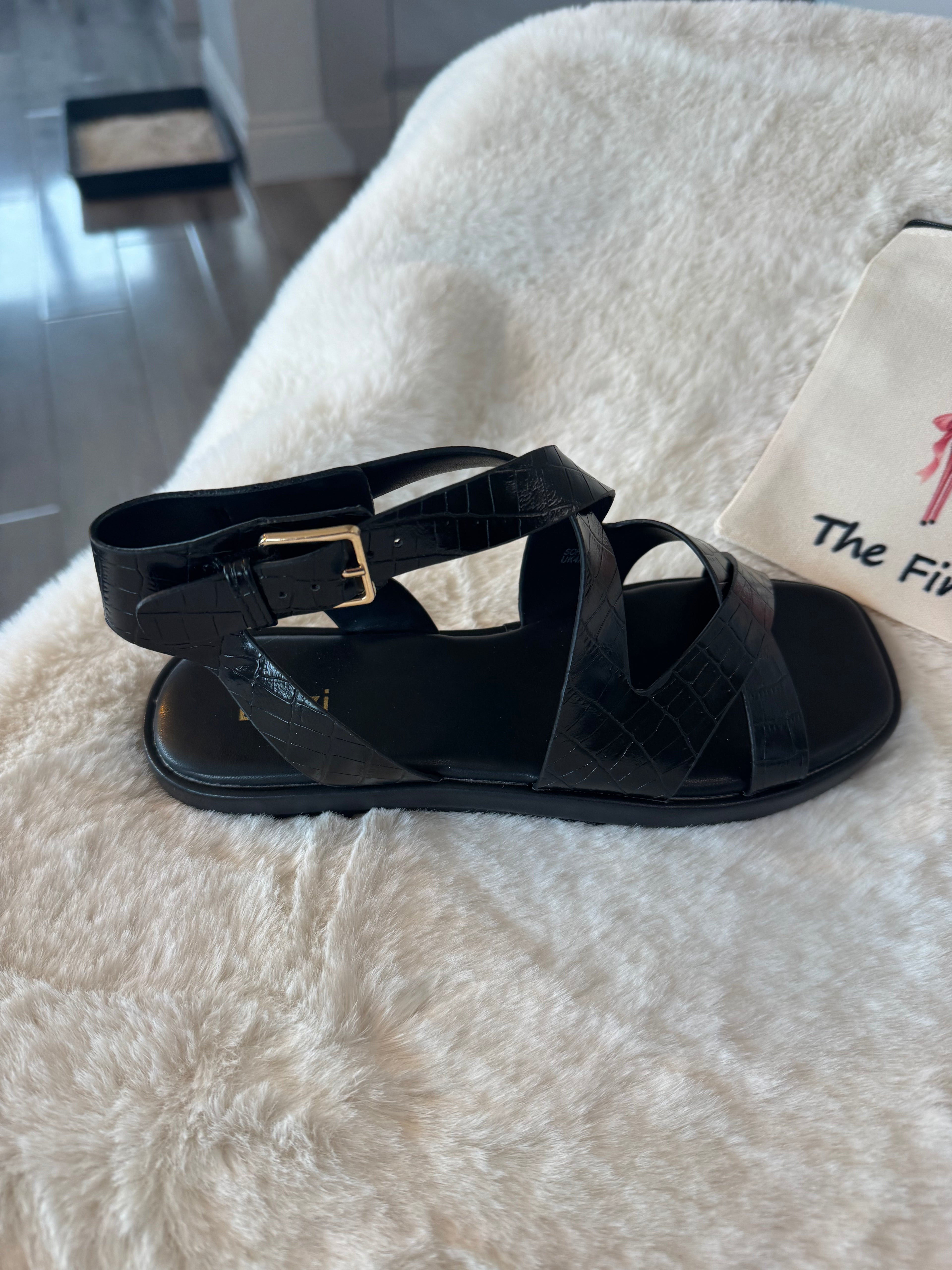 Black patent strappy sandals