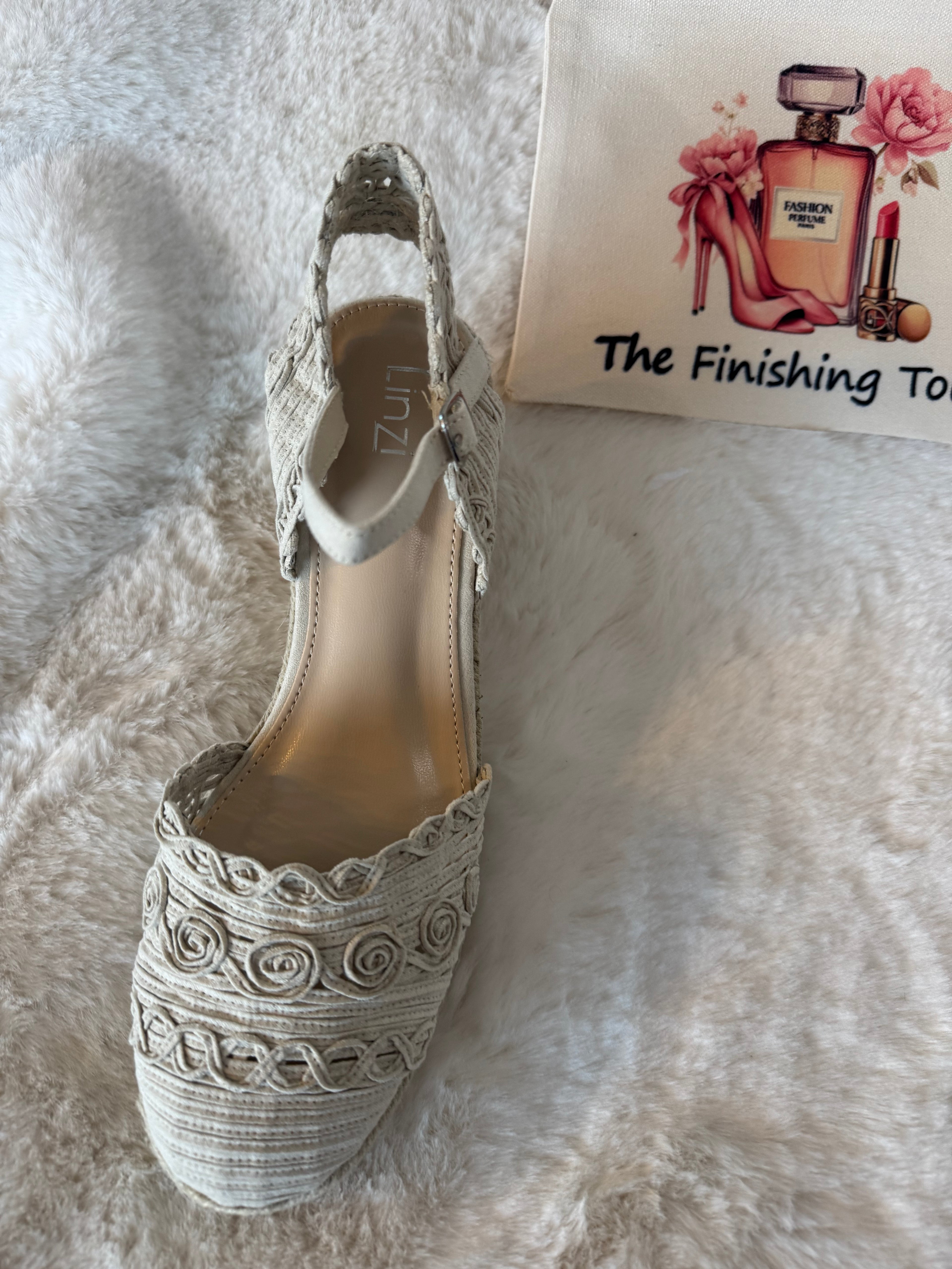 Cream and Navy wedge sandal