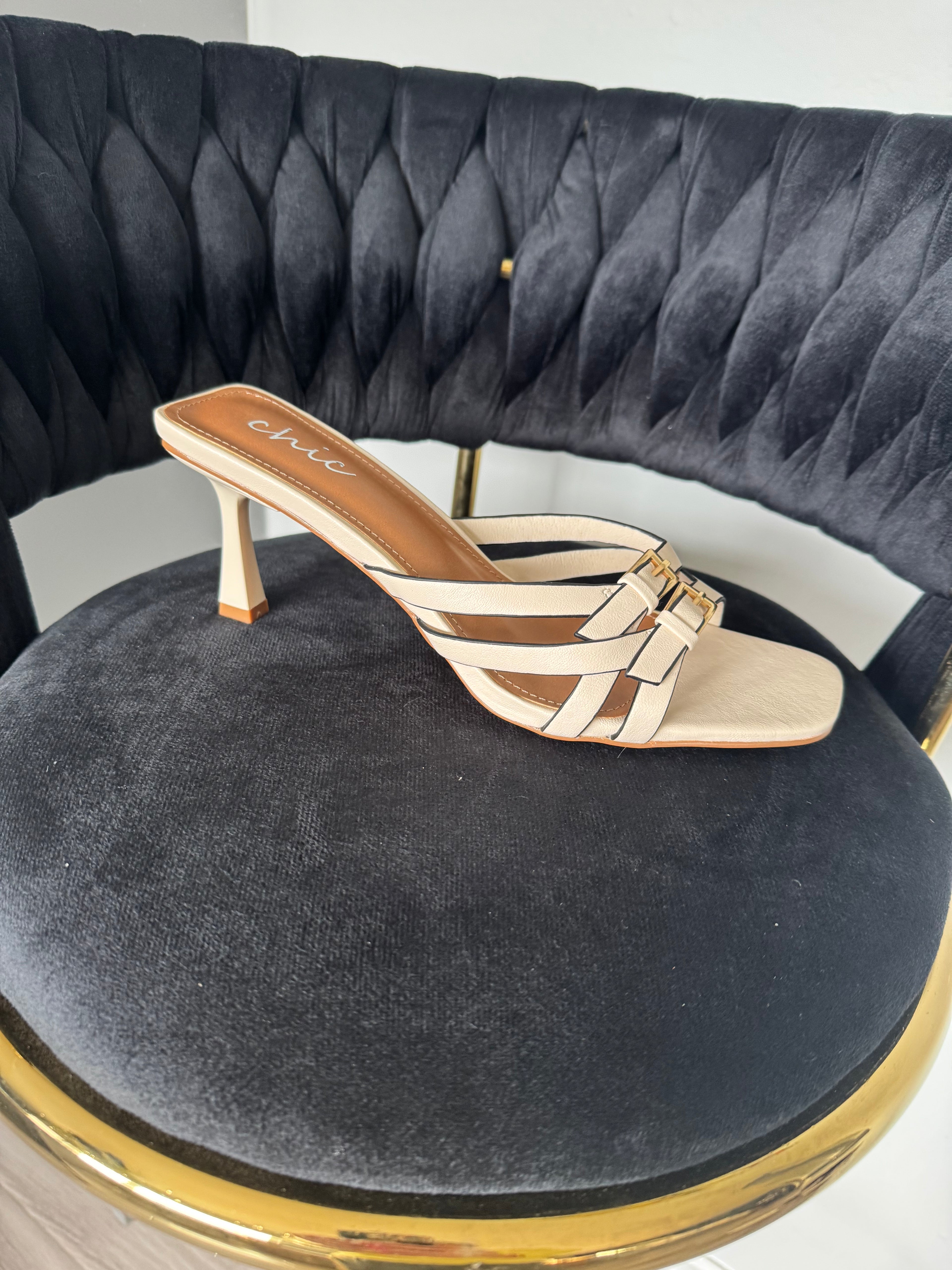 Strappy kitten heel mule