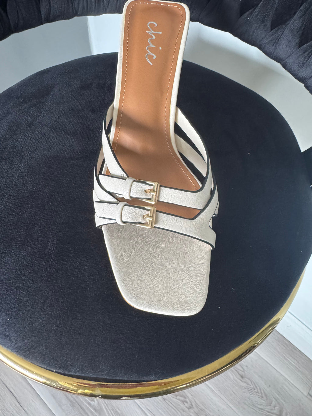 Strappy kitten heel mule