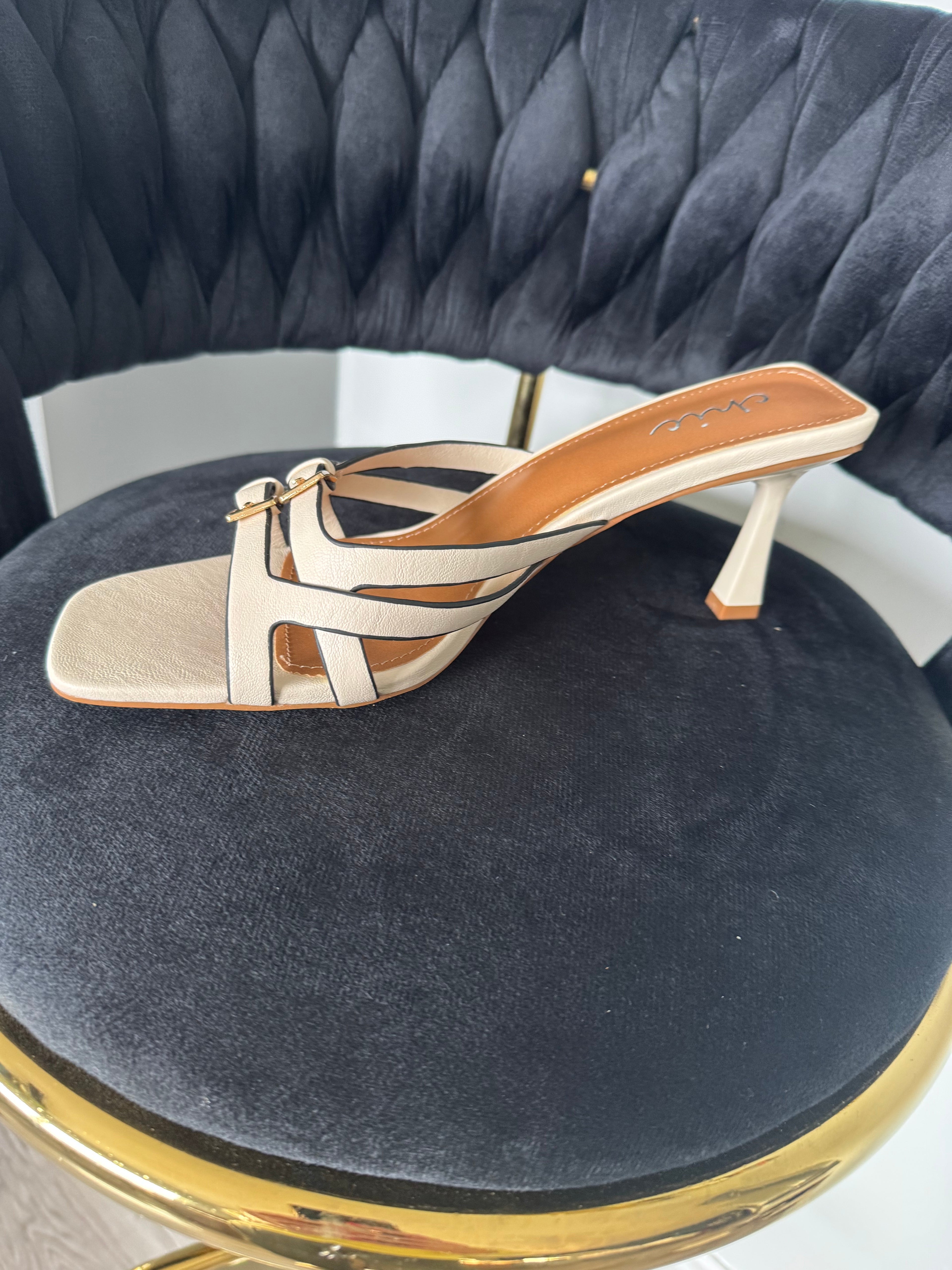 Strappy kitten heel mule