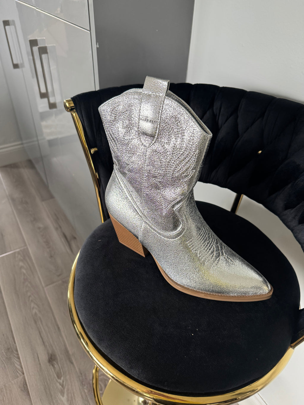 Silver low heel cowboy boots