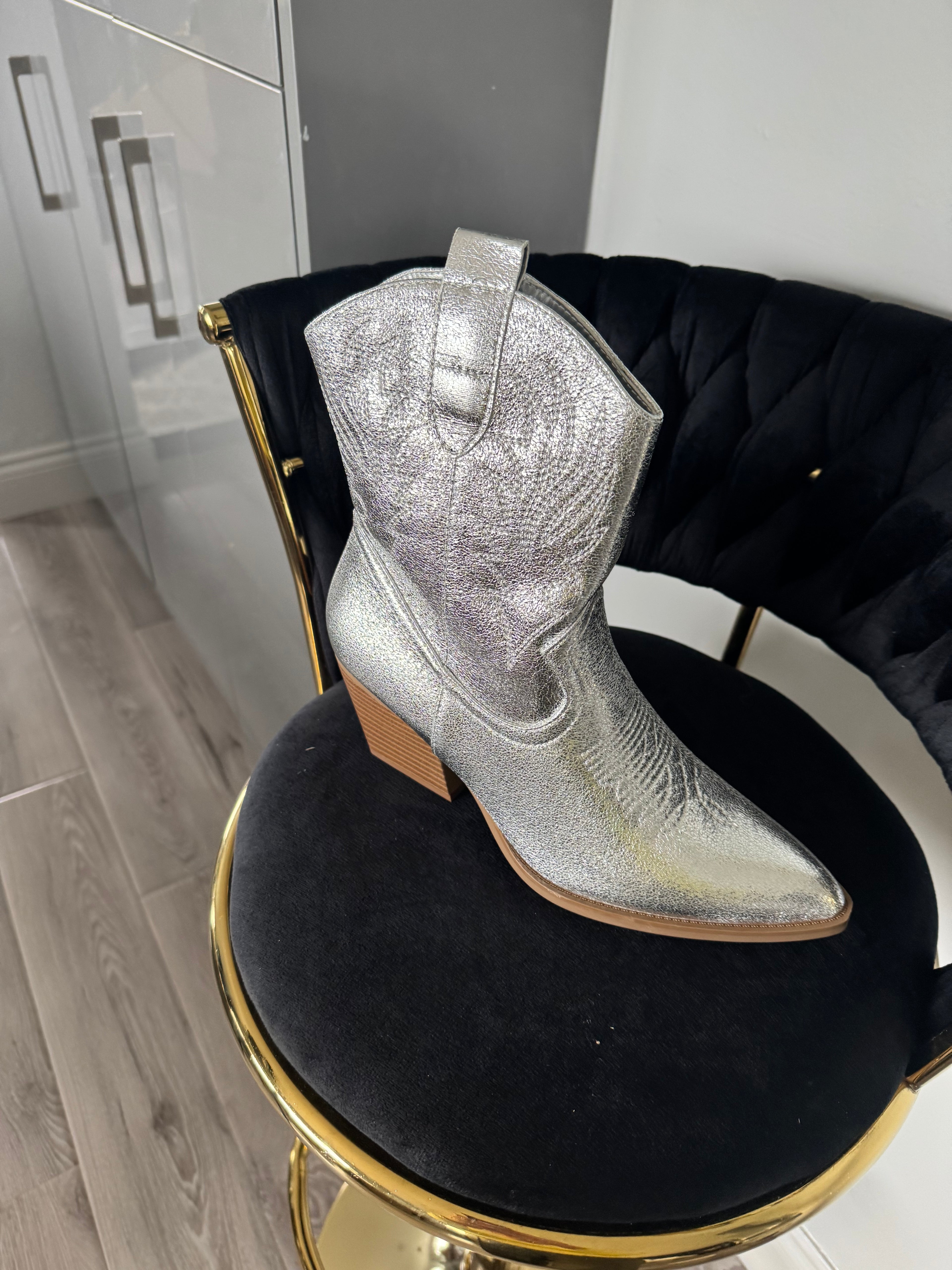 Silver low heel cowboy boots