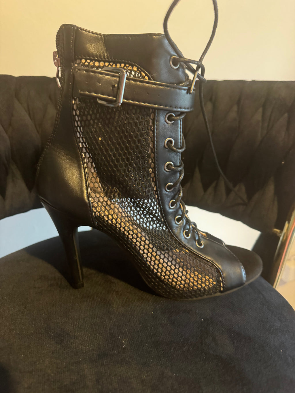 high heel ankle net boot