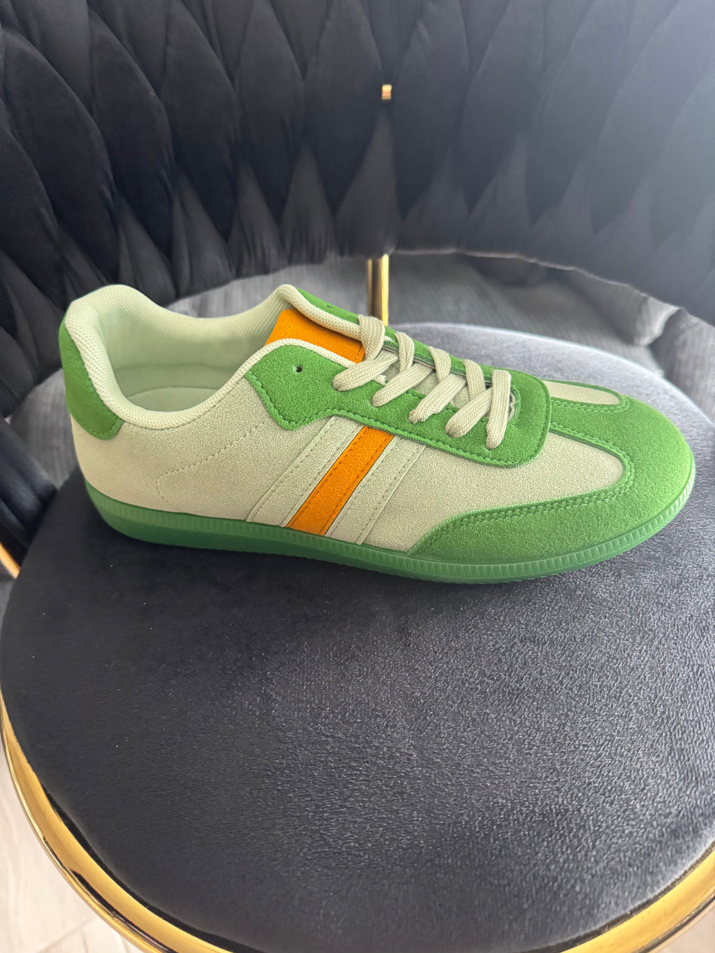Faux suede trainers with contrast stripe