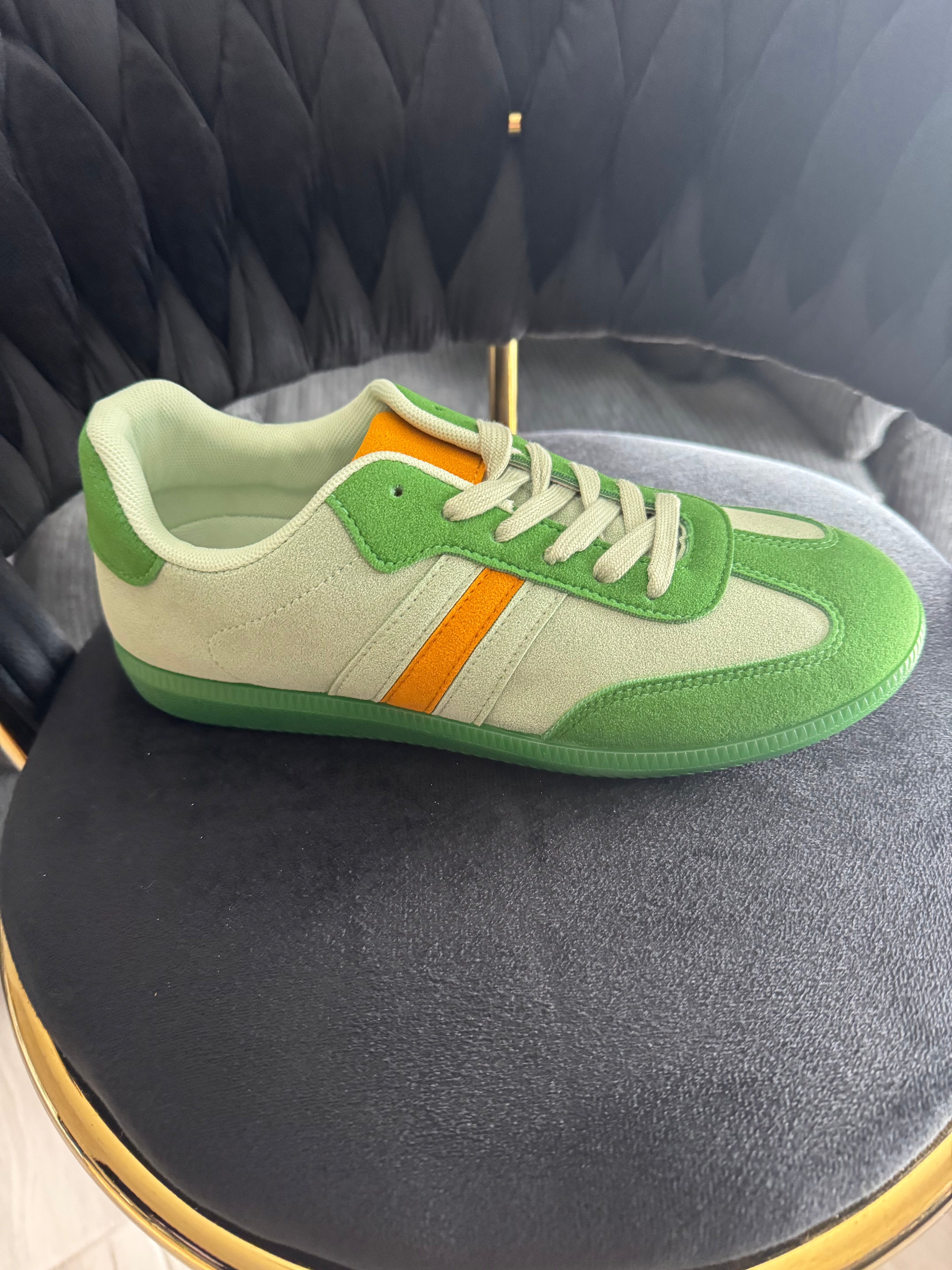 Faux suede trainers with contrast stripe