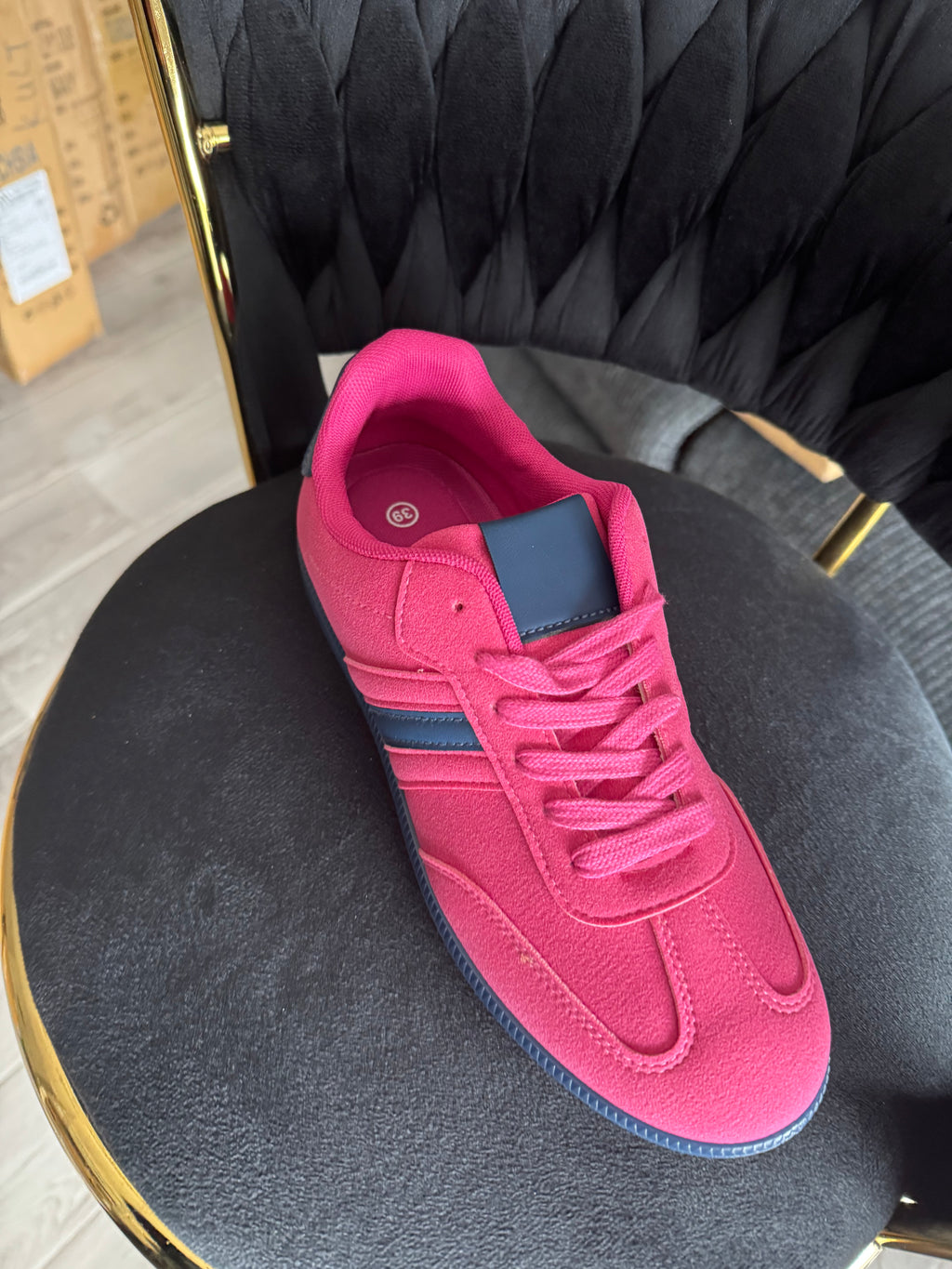 Faux suede trainers with contrast stripe