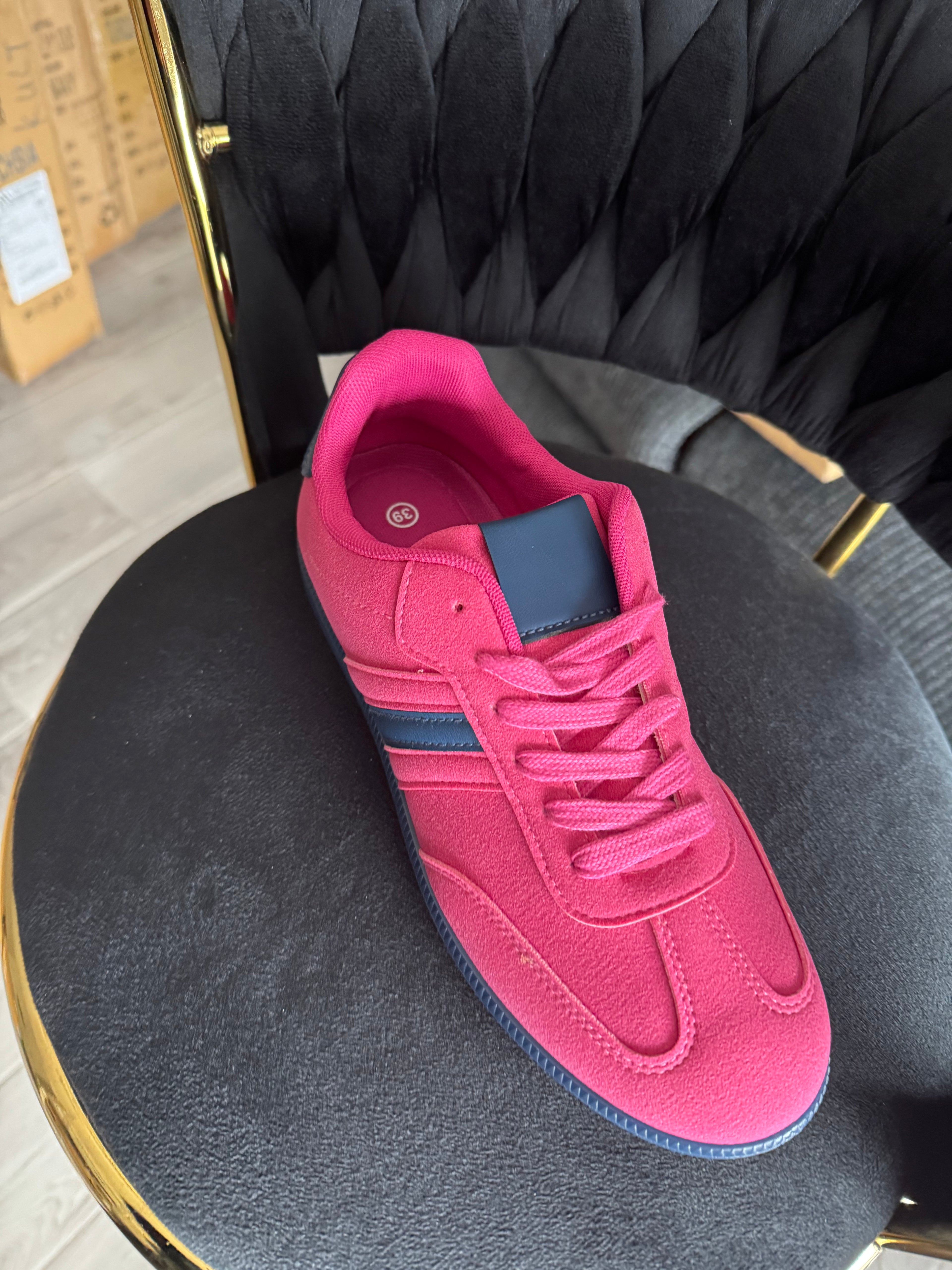 Faux suede trainers with contrast stripe