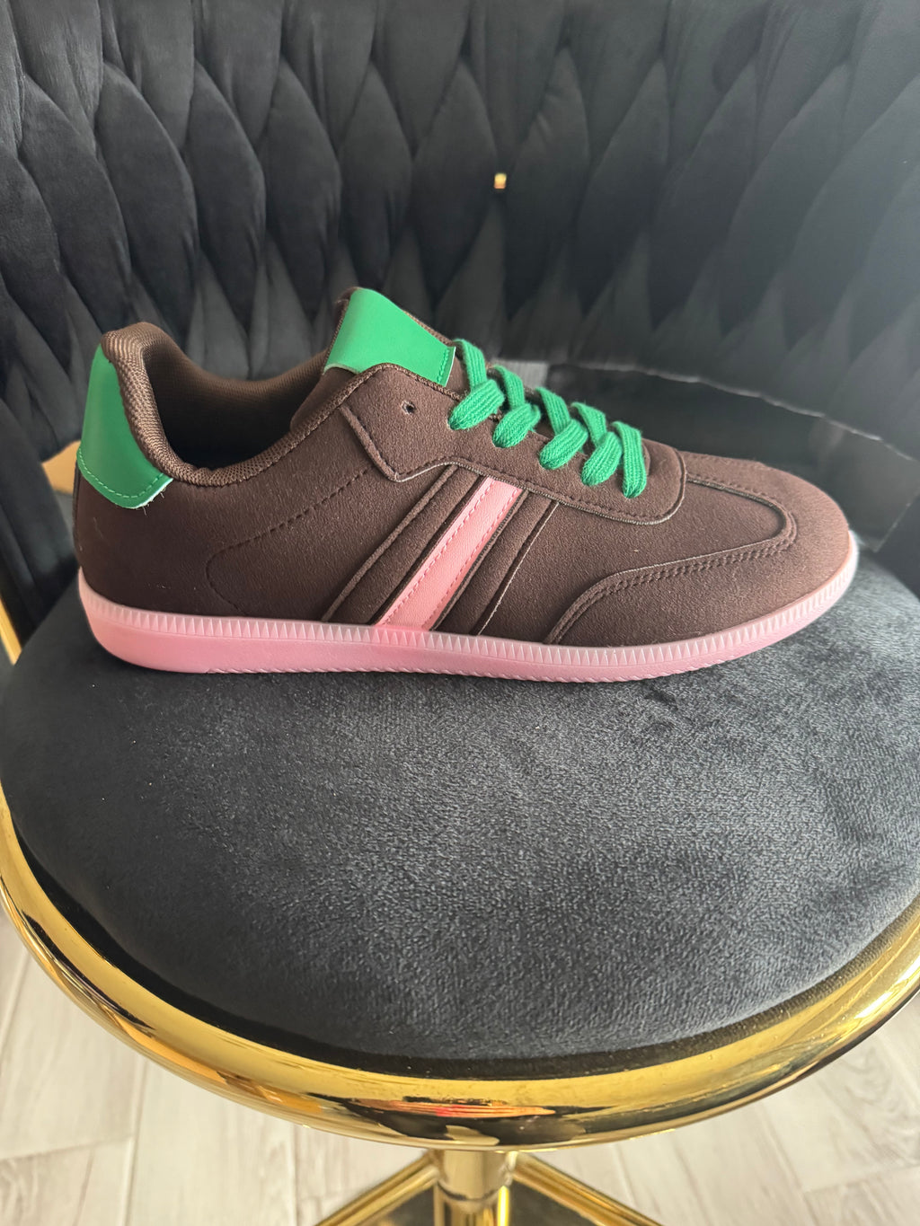 Faux suede trainers with contrast stripe