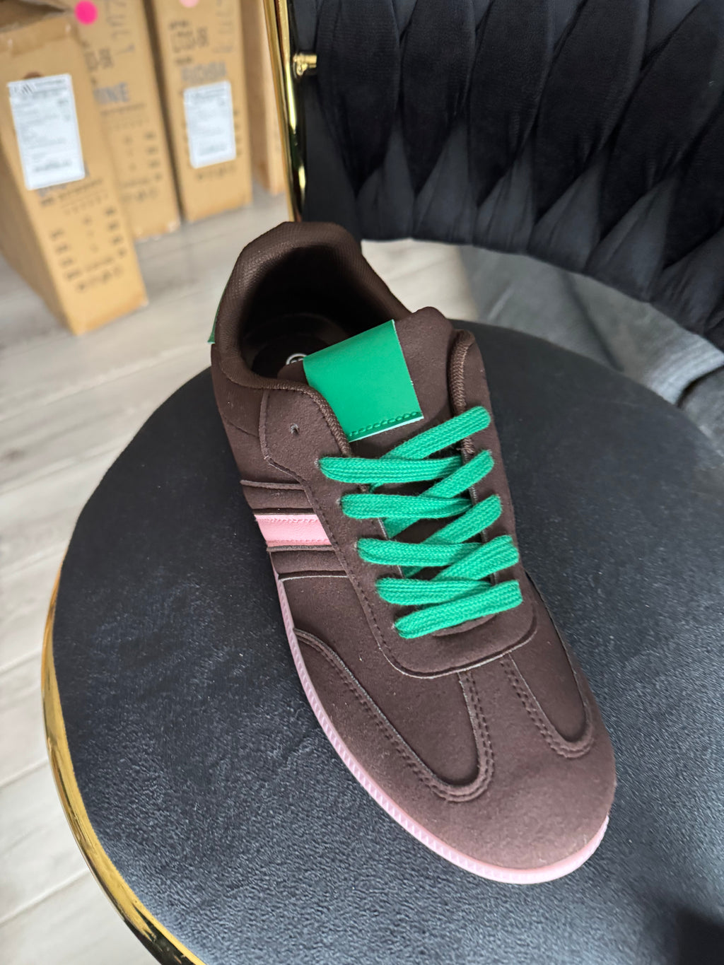 Faux suede trainers with contrast stripe