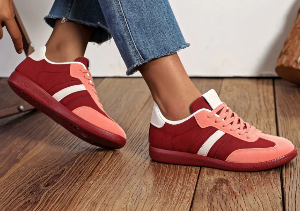 Faux suede trainers with contrast stripe