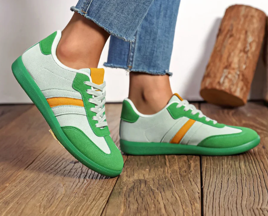Faux suede trainers with contrast stripe