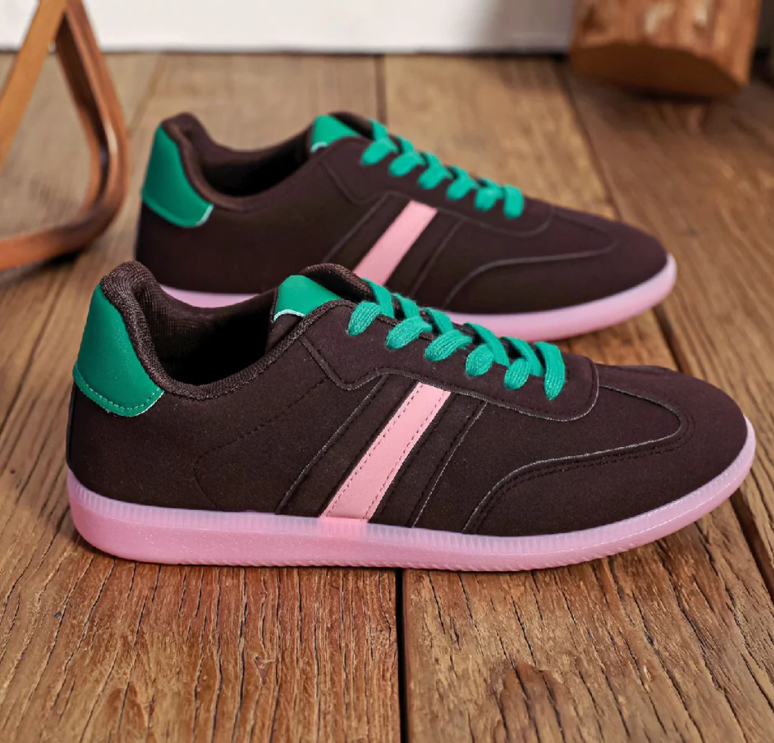 Faux suede trainers with contrast stripe